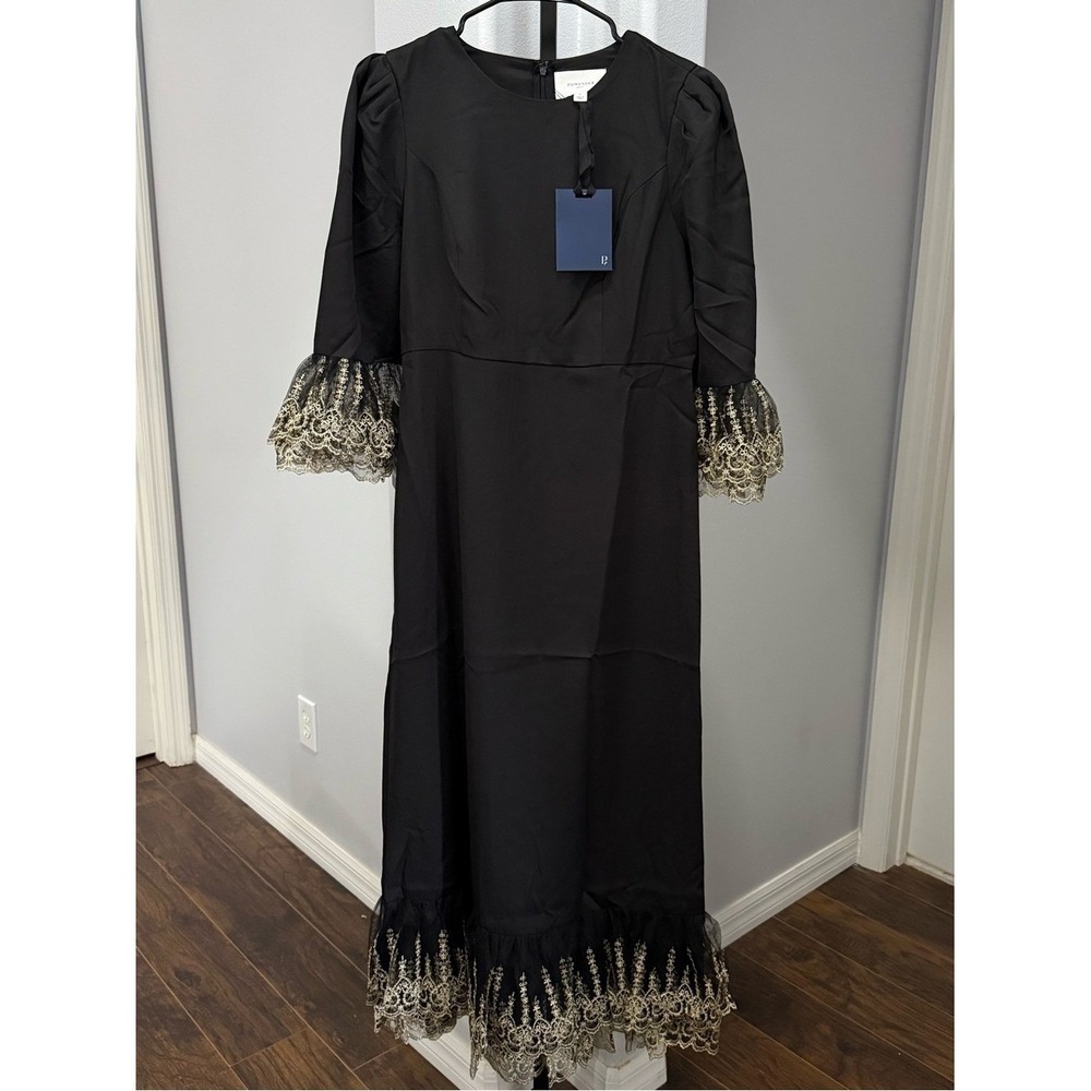Tuckernuck Pomander Place Black Lillith Lilith Gold Lace Midi Dress NWT Large! - Picture 2 of 8